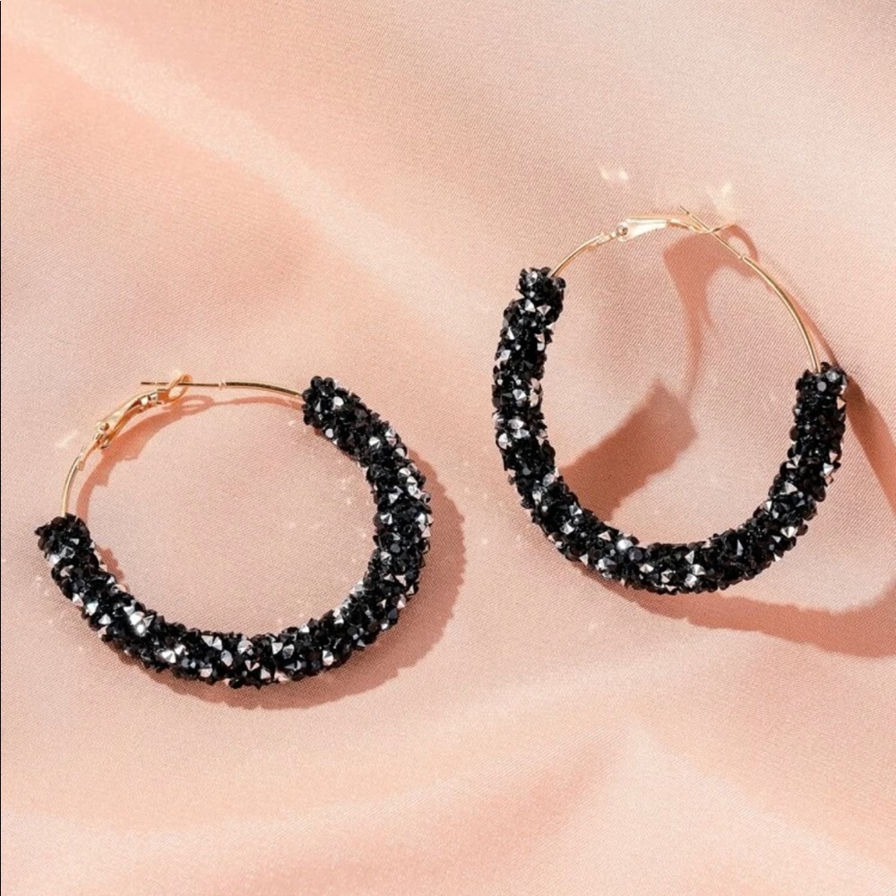 Studded Decor Hoop Earrings - Picture 2 of 4